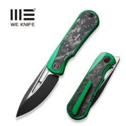 WEKNIFE Baloo Flipper Knife Green Painted Titanium Handle With Shredded Carbon Fiber Inlay (3.31" Black Stonewashed CPM 20CV Blade, Satin Flat) WE21033-6