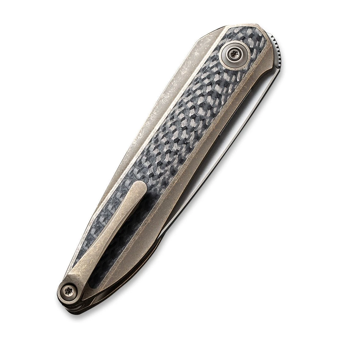 WEKNIFE Black Void Opus Front Flipper Knife Titanium Handle With Carbon Fiber Inlay (2.84" CPM 20CV Blade) 2010A 8 WEKNIFE Black Void Opus Front Flipper Knife Titanium Handle With Carbon Fiber Inlay (2.84" CPM 20CV Blade) 2010A - Image 6