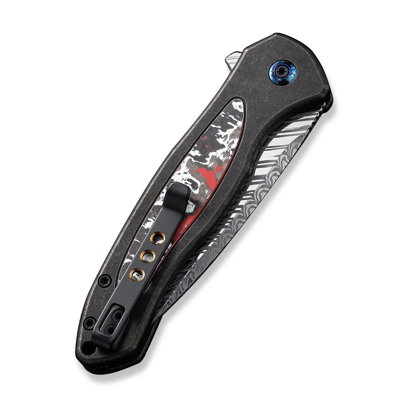 WEKNIFE Button Lock Kitefin Flipper Knife Black Titanium Handle With Nebula Fat Carbon Fiber Inlay (3.22" Fafnir Damasteel Blade) WE19002N-DS1 9 WEKNIFE Button Lock Kitefin Flipper Knife Black Titanium Handle With Nebula Fat Carbon Fiber Inlay (3.22" Fafnir Damasteel Blade) WE19002N-DS1 - Image 7