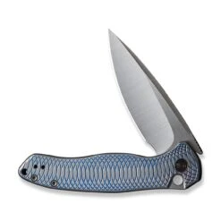 WEKNIFE Button Lock Kitefin Flipper Knife Blue Polished Ripple Patterned Gray Titanium Handle (3.22" Hand Polished Satin CPM 20CV Blade) WE19002M-3 -WE KNIFE Shop weknife button lock kitefin flipper knife blue polished ripple patterned gray titanium handle 322 hand polished satin cpm 20cv blade we19002m 3 429879