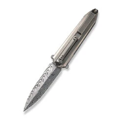 WEKNIFE Diatomic Flipper Knife Titanium Handle (3.78" Damasteel Blade) WE22032-DS1 -WE KNIFE Shop weknife diatomic flipper knife polished bead blasted titanium handle endcap 378 hakkapella damasteel blade we22032 ds1 709662
