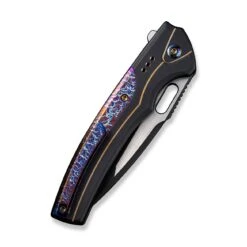 WEKNIFE Exciton Flipper & Button Lock Knife Titanium Handle With Flamed Titanium Integral Spacer (3.68" CPM 20CV Blade) WE22038A-4 -WE KNIFE Shop weknife exciton flipper button lock knife black titanium handle with flamed titanium integral spacer 368 black stonewashed cpm 20cv blade satin flat we22038a 4 130538