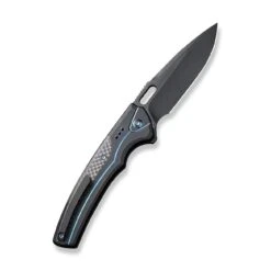 WEKNIFE Exciton Flipper & Button Lock Knife Titanium Handle With Carbon Fiber Integral Spacer (3.68" CPM 20CV Blade) WE22038A-2 -WE KNIFE Shop weknife exciton flipper button lock knife black titanium handle with twill carbon fiber integral spacer 368 black stonewashed bevels black brushed flats cpm 20c 302347