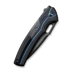 WEKNIFE Exciton Flipper & Button Lock Knife Titanium Handle With Carbon Fiber Integral Spacer (3.68" CPM 20CV Blade) WE22038A-2 -WE KNIFE Shop weknife exciton flipper button lock knife black titanium handle with twill carbon fiber integral spacer 368 black stonewashed bevels black brushed flats cpm 20c 809952