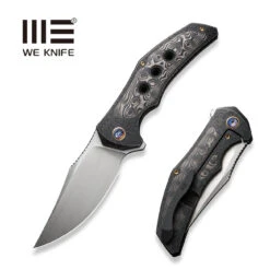 WEKNIFE Magnetron Flipper Knife Black Stonewashed With Etching Pattern Titanium Handle With Rose Carbon Fiber Inlay (3.76" Hand Rubbed Satin CPM 20CV Blade) WE18058-6