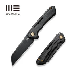 WEKNIFE Mini Buster Flipper Knife Black Stonewashed With Etching Pattern Titanium Presentation Handle With Black Stonewashed Titanium Lock Side Handle (3.43" Black Stonewashed With Etching Pattern CPM 20CV Blade) 2003D