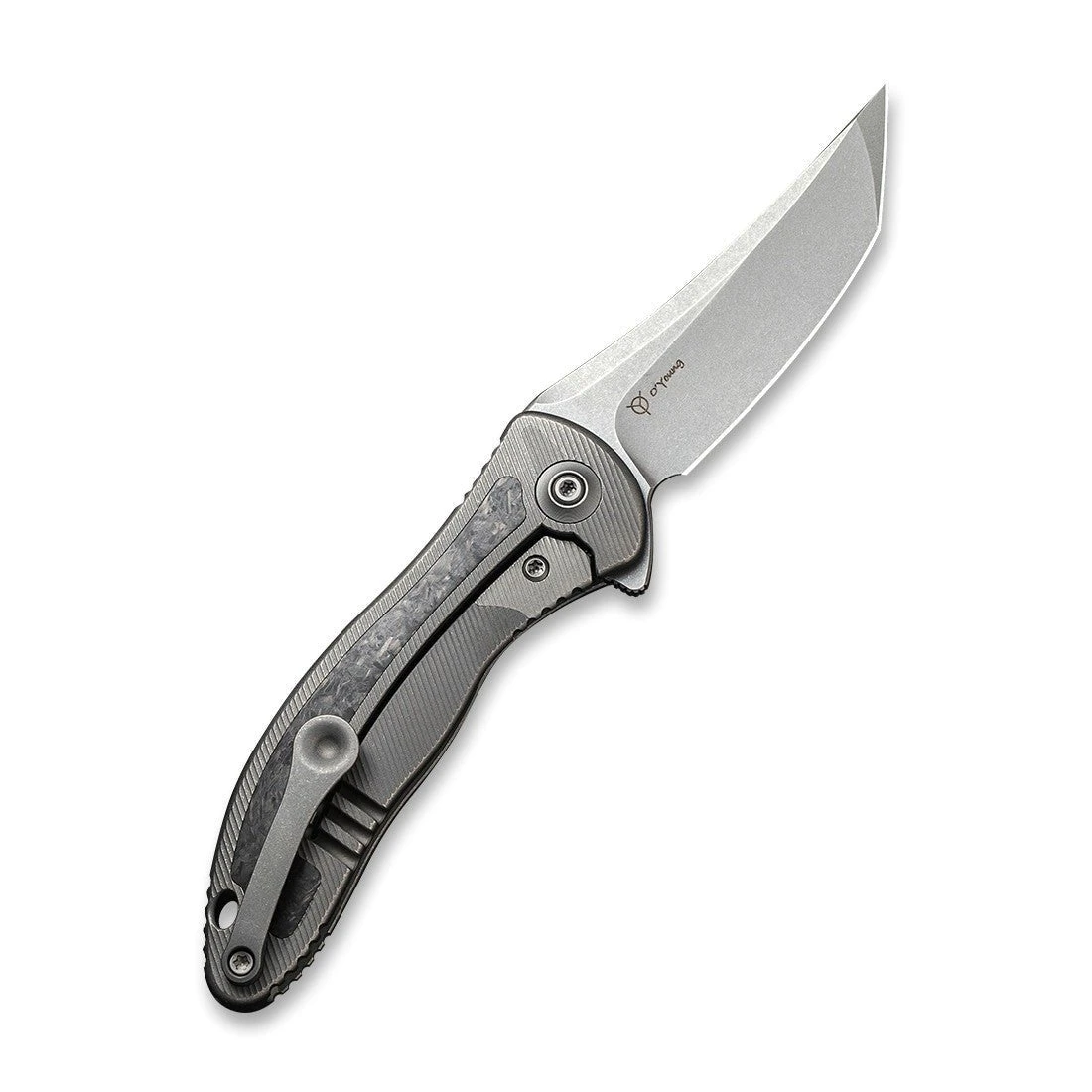 WEKNIFE Mini Synergy Flipper Knife Titanium Integral Handle With Carbon Fiber Inlay (2.93" CPM 20CV Blade) 2012CF-A 4 WEKNIFE Mini Synergy Flipper Knife Titanium Integral Handle With Carbon Fiber Inlay (2.93" CPM 20CV Blade) 2012CF-A - Image 2
