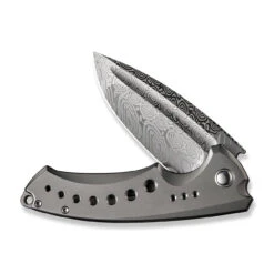 WEKNIFE Nexusia Flipper Knife Titanium Handle (3.48" Damasteel Blade) WE22044-DS1 -WE KNIFE Shop weknife nexusia flipper knife polished bead blasted titanium handle 348 heimskringla damasteel blade we22044 ds1 244107