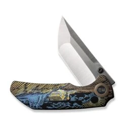 WEKNIFE Thug XL Thumb Stud Knife Black With Laser Pattern Titanium Handle (3.35" Hand Polished Satin CPM 20CV Blade) WE20028D-6 -WE KNIFE Shop weknife thug xl thumb stud knife black with laser pattern titanium handle 335 hand polished satin cpm 20cv blade we20028d 6 831249