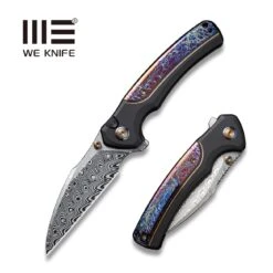 WEKNIFE Ziffius Flipper & Thumb Stud & Button Lock Knife Titanium Handle (3.7" Damasteel Blade) WE22024D-DS1