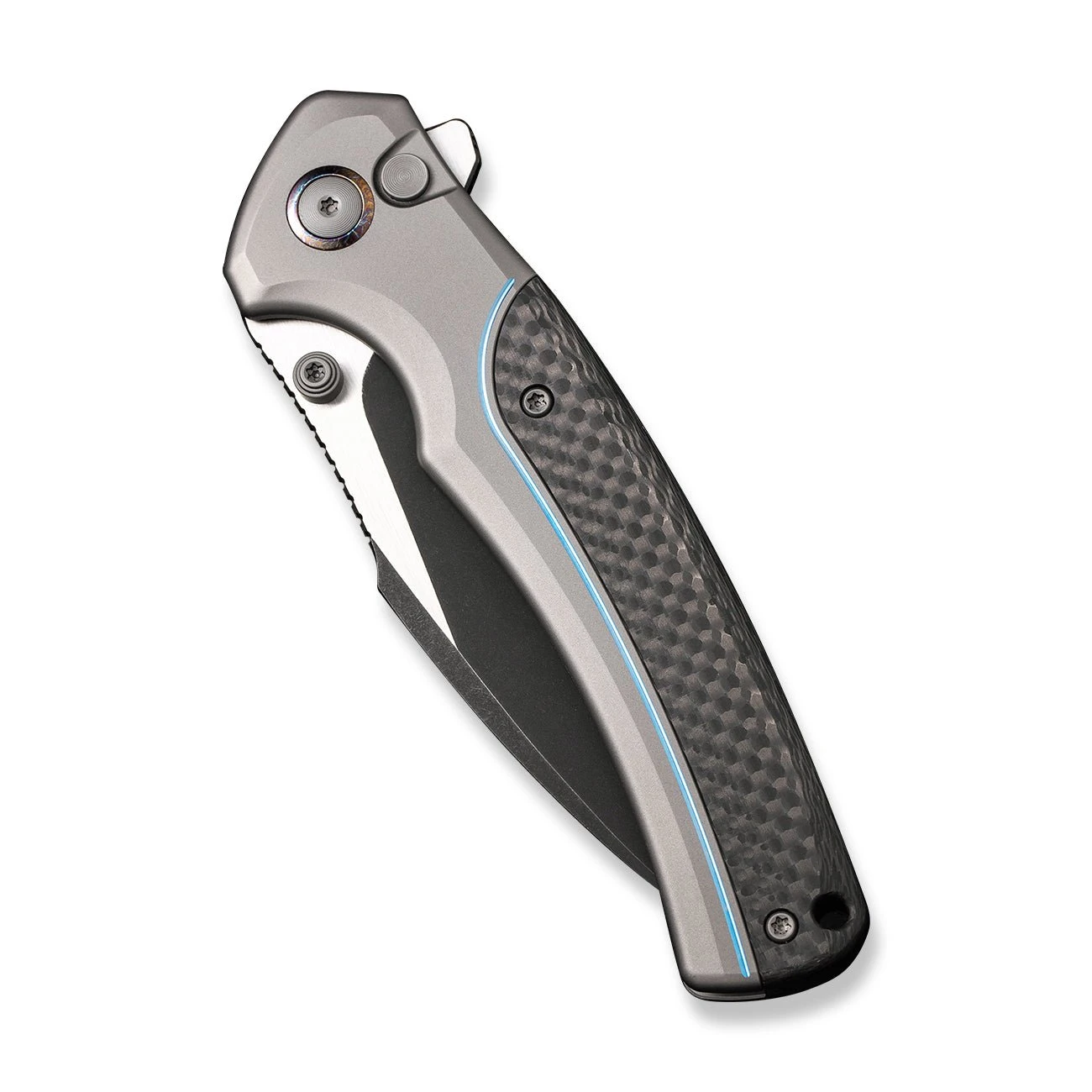 WEKNIFE Ziffius Flipper & Thumb Stud & Button Lock Knife Titanium Handle With Carbon Fiber Integral Spacer (3.7" CPM 20CV Blade) WE22024A-1 8 WEKNIFE Ziffius Flipper & Thumb Stud & Button Lock Knife Titanium Handle With Carbon Fiber Integral Spacer (3.7" CPM 20CV Blade) WE22024A-1 - Image 6