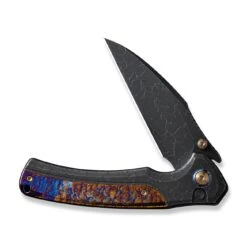 WEKNIFE Ziffius Flipper & Thumb Stud & Button Lock Knife Black Stonewashed With Etching Pattern Titanium Handle With Flamed Titanium Integral Spacer (3.7" Black Stonewashed With Etching Pattern CPM 20CV Blade) WE22024D-5 -WE KNIFE Shop weknife ziffius button lock thumb stud knife black stonewashed with etching pattern titanium handle with flamed titanium integral spacer 37 black stonewashed wi 327390